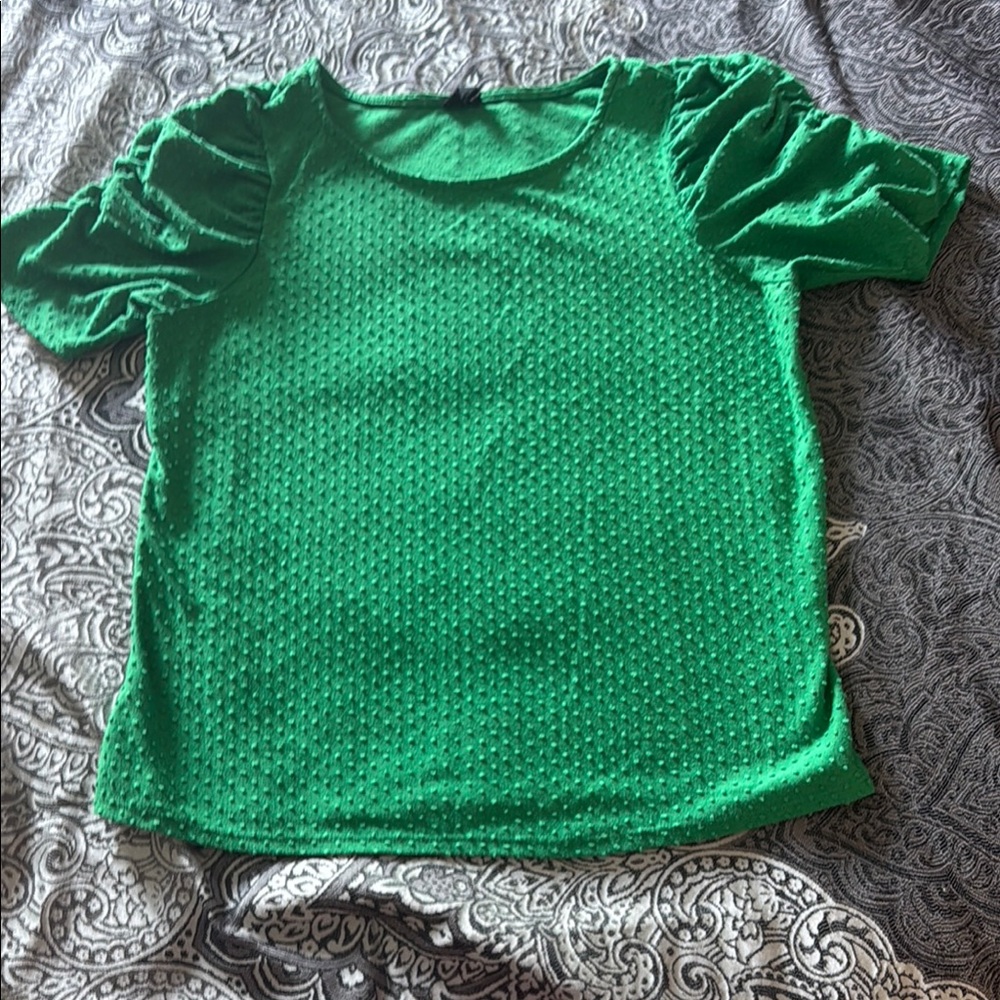 W5 Green Ruched Short Sleeve Blouse